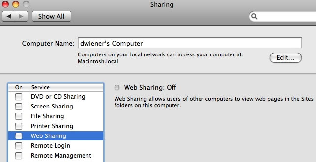 web sharing off