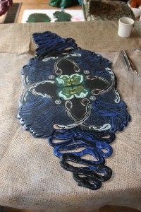 Making a Table "Flare and Falter" attaching more parts to burlap with Apoxie-Scupl