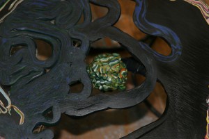 Making a Table "Flare and Falter", detail of cast element, peaking through the holes in the surface