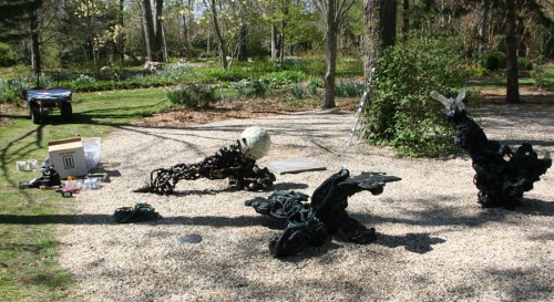 Installating Sculptures at Lonhouse Reserve, April 2012