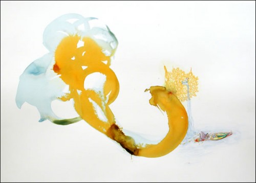 orangelatticegaruda, 22 x 30 inches, watercolor, ink, pencil,gouache on paper