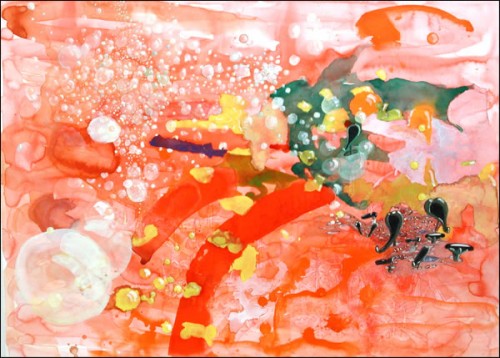 redlotsofbubbles, 22 x 30 inches, watercolor, ink, pencil,gouache on paper